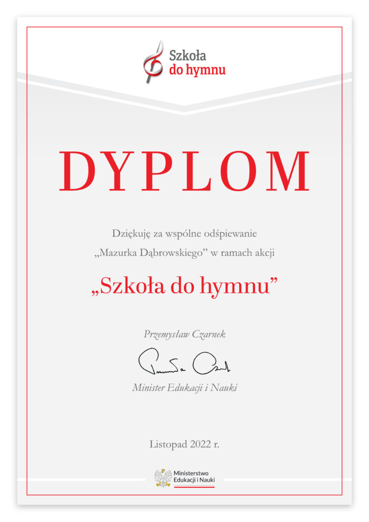 Dyplom Szkola do hymnu - CSI